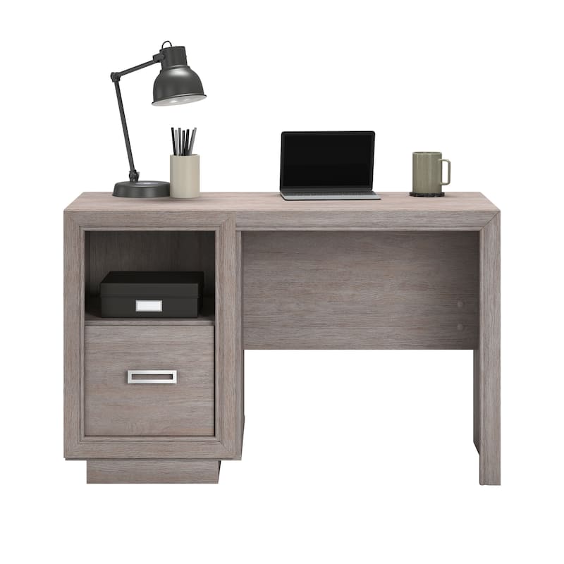 Wood Modern Desk with a File Drawer, Medium Gray