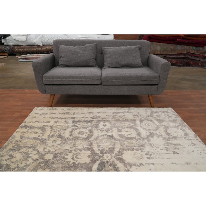 Hand Knotted Oriental Viscose Silk Carpet Modern Floral Multi-Colored Abstract Area Rug - 5' 11'' X 4' 0''