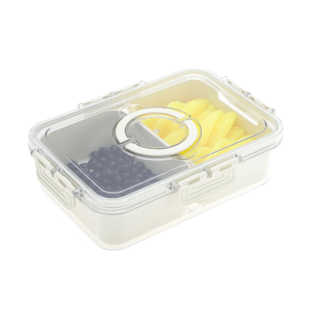 Rectangle Fridge Food Storage Containers 2 Compartment White Transparent 1 Set - White Transparent