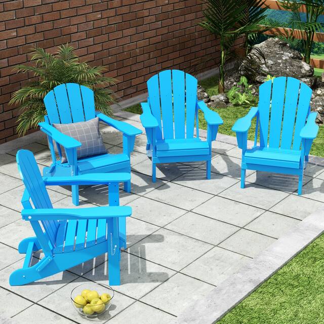 Laguna Folding Poly Eco-Friendly All Weather Outdoor Adirondack Chair (Set of 4) - Pacific Blue