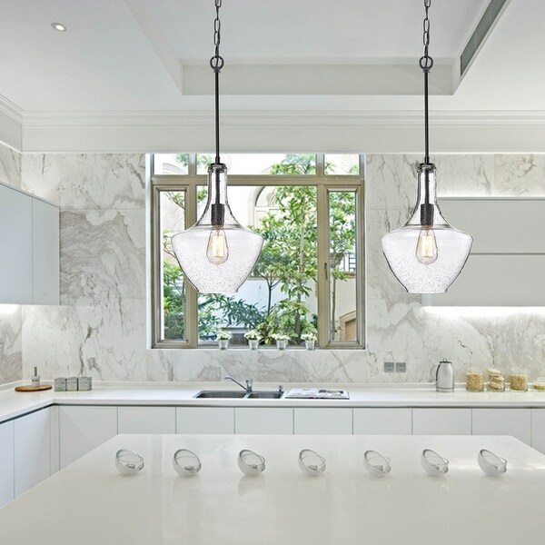 Luna Antique Black Finish Clear Bubble Glass Pendant Chandelier