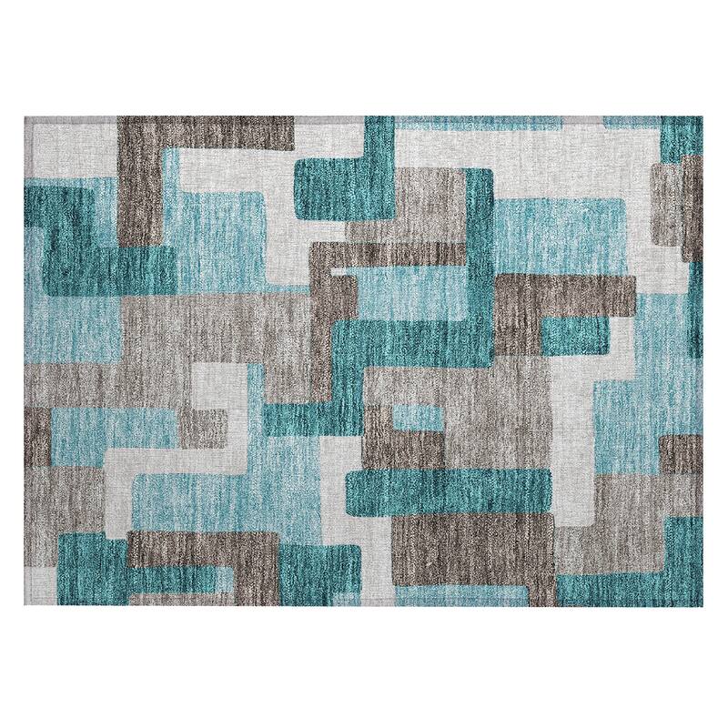 Machine Washable Indoor/ Outdoor Chantille Contemporary Blocks Rug