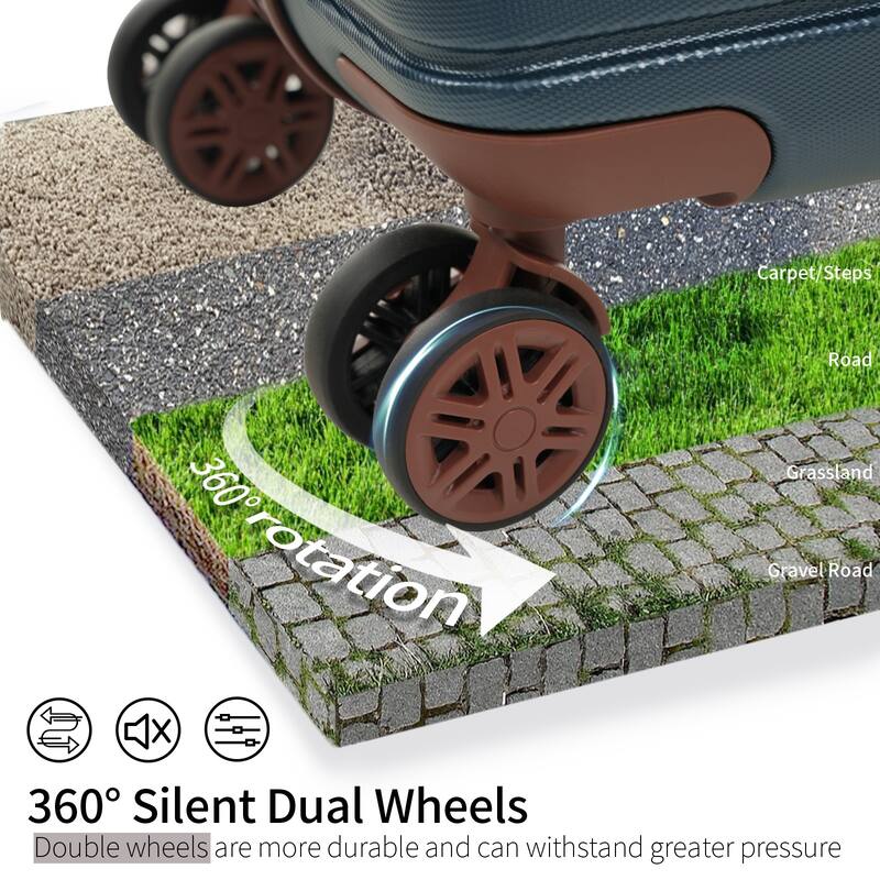 3 Piece Carry on Luggage Set, ABS Hardshell Lightweight Durable Suitcase with Wheels and Duffel Bag & Toiletry Bag, for Travel