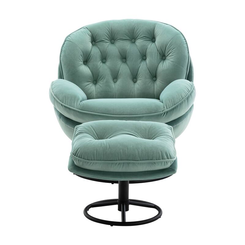 Velvet Swivel Accent Chair with Ottoman & Metal Legs (360° Rotation)
