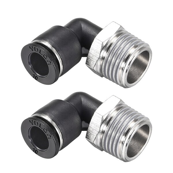 Push to Connect Tube Fitting Male Elbow 10mm Tube OD x1/2 NPT Push Fit Lock 2pcs