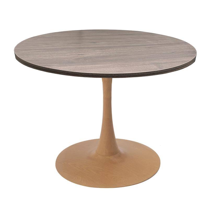 Bristol 36" Round Dining Table - MDF Wood Top with Natural Wood Steel Pedestal Base - Modern Kitchen & Dining Room Table - Dark Walnut