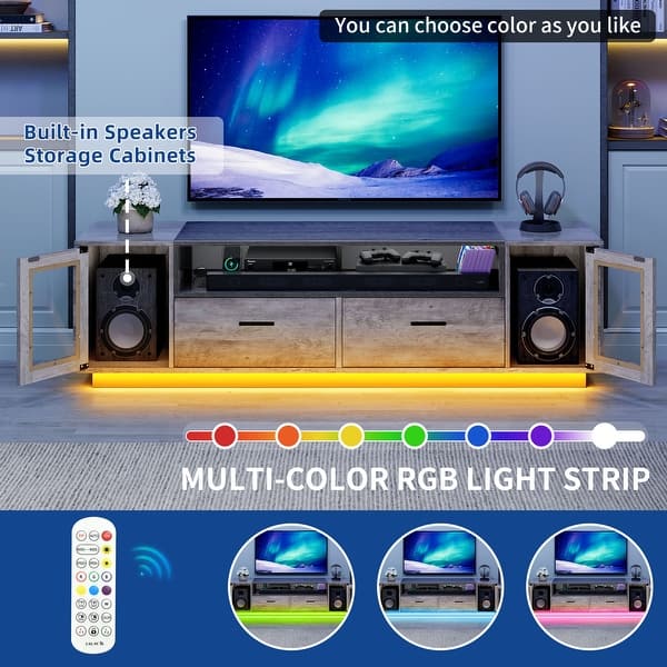 Moasis Modern LED TV Stand w/Power Outlets & USB Ports, 2 Storage Drawers Entertainment Center