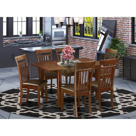 Modern 7-piece Small Kitchen Table Set with a Table and Dining Chairs - Mahogany Finish (Seat's Type Options)