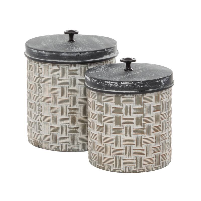 Brown Metal Living Room Decorative Jars with Weave Inspired Pattern (Set of 2)