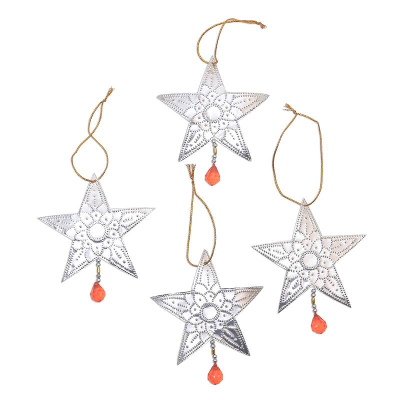 Novica Handmade Glimmering Stars Aluminum Ornaments (Set Of 4)