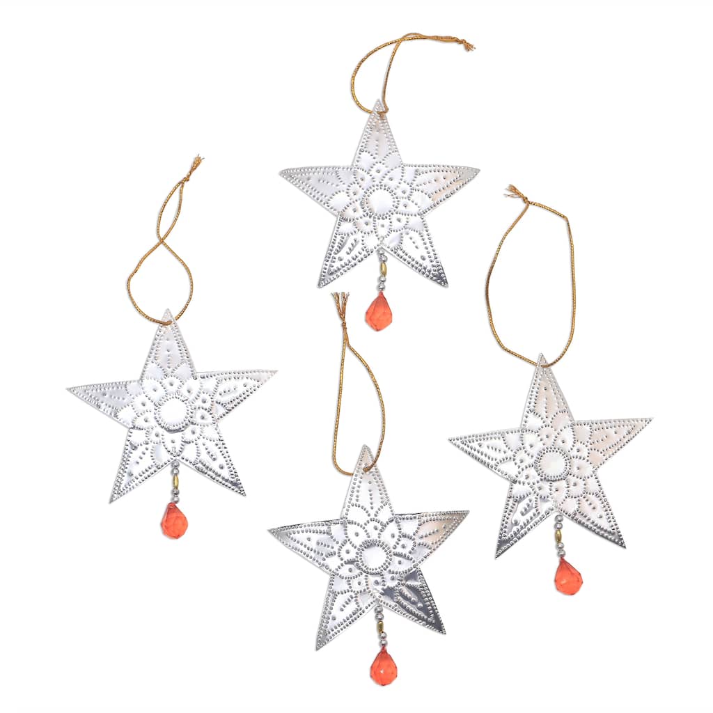Novica Handmade Glimmering Stars Aluminum Ornaments (Set Of 4)