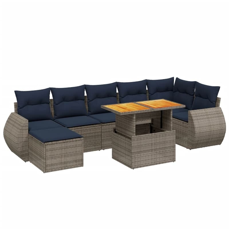 vidaXL Patio Sofa Set with Cushions Outdoor Furniture 8 Piece Poly Rattan - 21.7 x 24.4 x 27.2