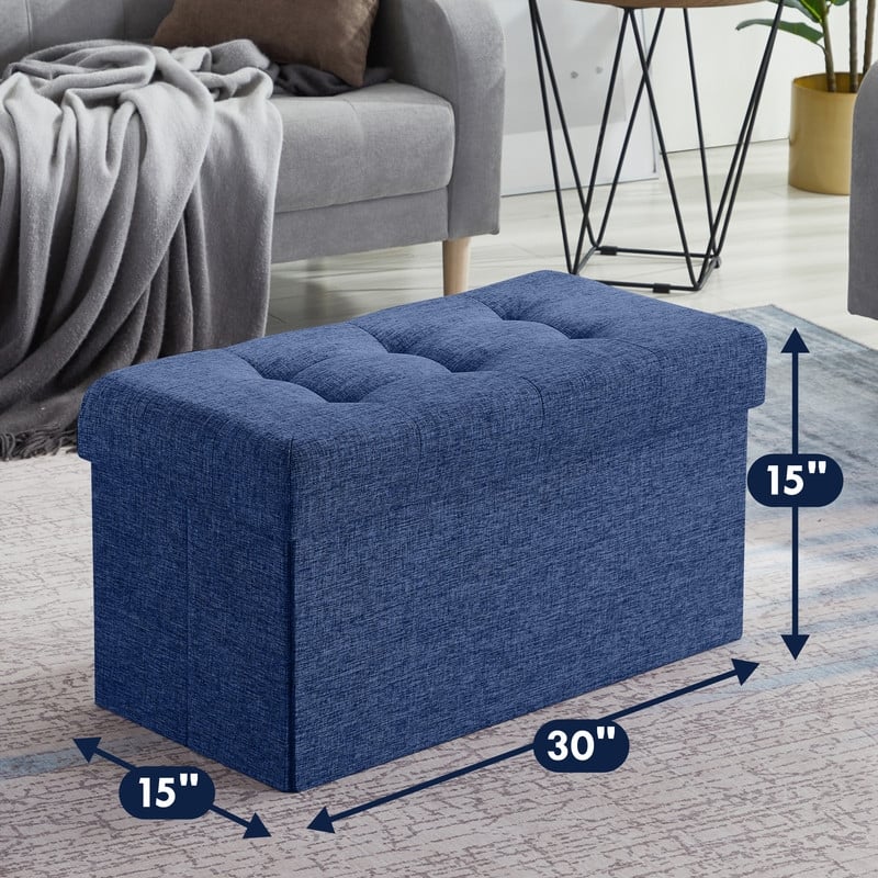 30 Inch Linen Foldable Bench Storage Ottoman