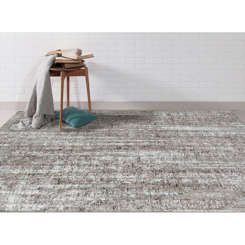 Savannah Elle Aqua Blue/Gray/Ivory Polyester Area Rug