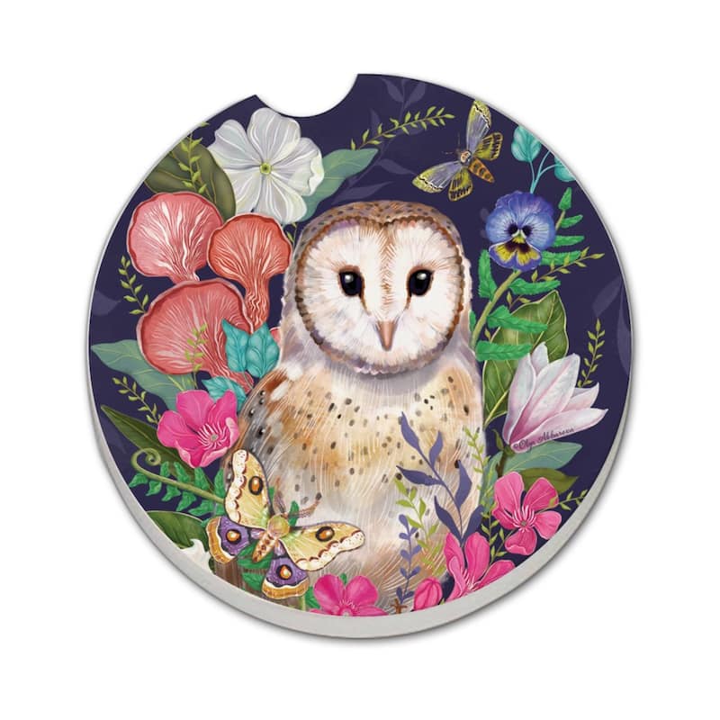Barn Owl 2 Pack Absorbent Stone Coaster for Vehicle Cup Holder 2.6” Diameter Manufactured in The USA - Multi
