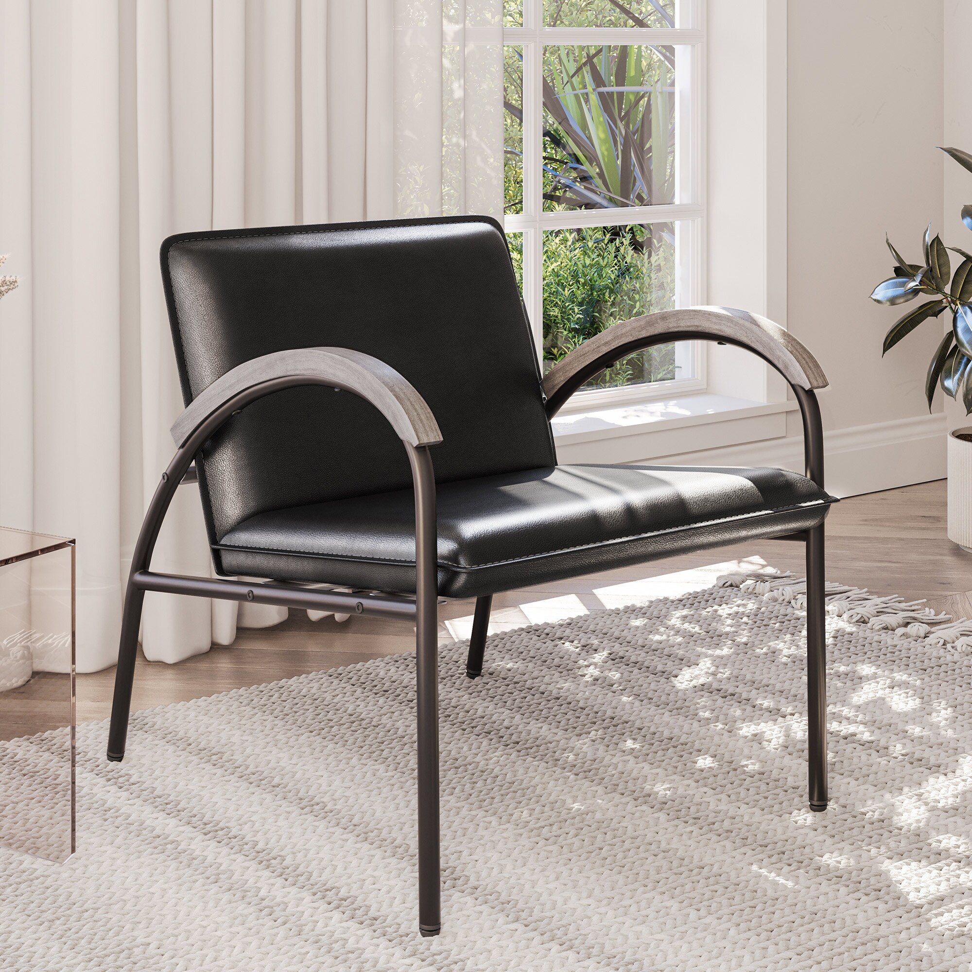 BELLEZE Apex Faux Leather Accent Chair w Unique Curved Design