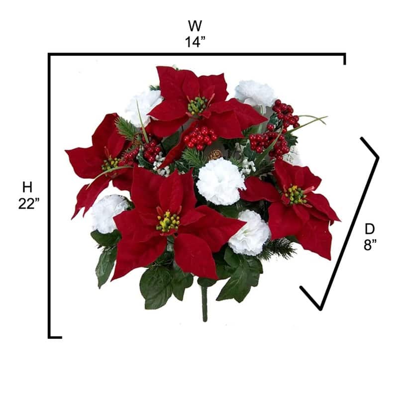 GPB0707-RD/WT Faux Velvet Poinsettia Carnation Berry Christmas Bush, Red/White - N/A