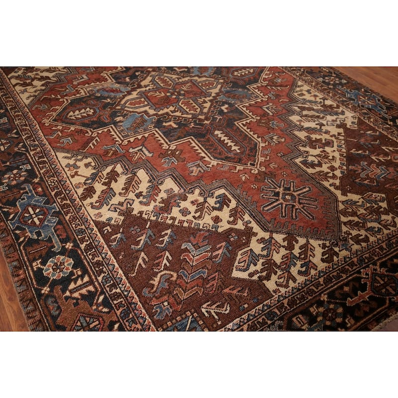 Pre-1900 Antique Heriz Serapi Persian Area Rug Handmade Wool Carpet - 7'5" x 10'4"