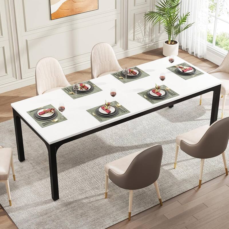 78.7" Rectangle Wood Dining Table, Long Kitchen Table for Living/Dining Room