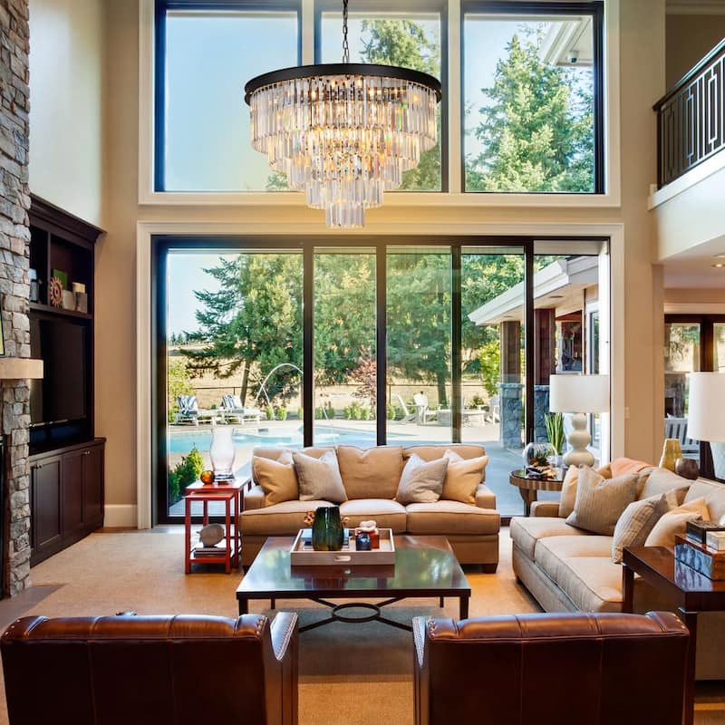 Modern Crystal Chandelier, Black Luxury Adjustable Pendant Light for Living Room(Bulbs Included)
