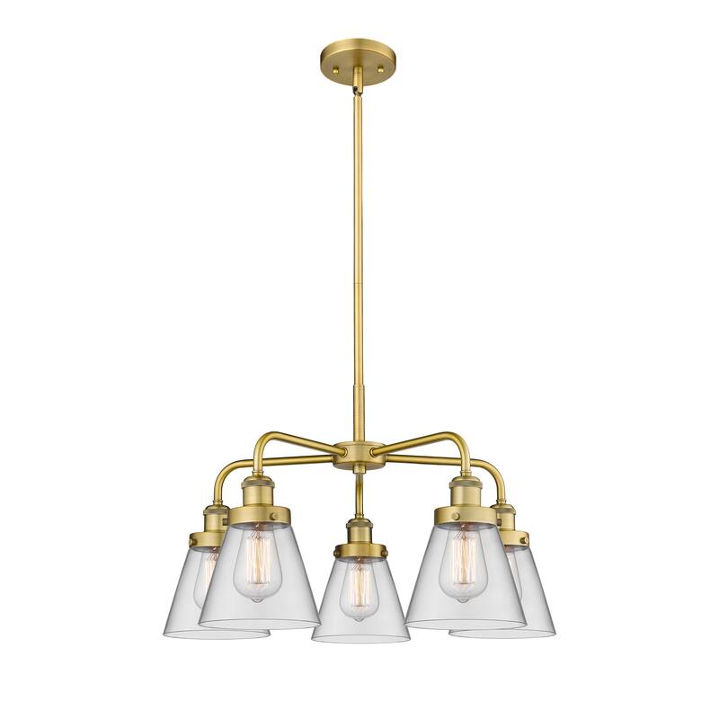 Innovations Lighting Cone - 5 Light 24" Stem Hung Chandelier - Clear/Brushed Brass