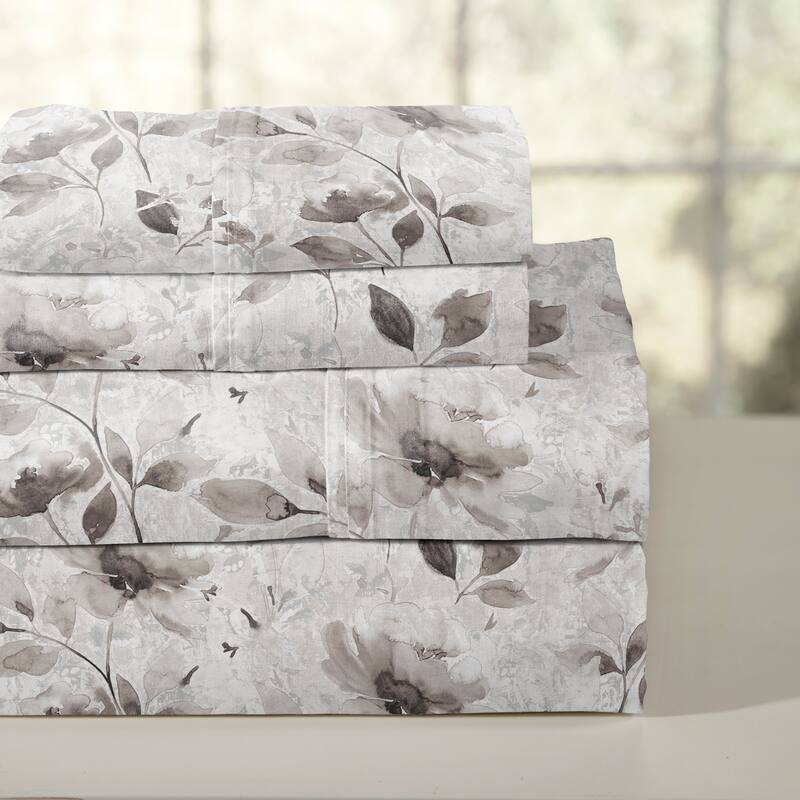 Pointehaven Crisp Percale Printed Long Staple Combed Cotton Sheet Set