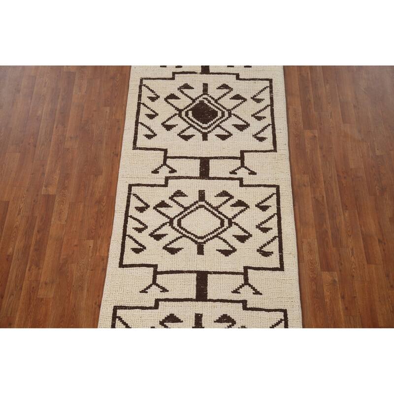 Beige Plush Anatolian Turkish Runner Rug Hand-knotted Wool Carpet - 3'5"x 11'6"
