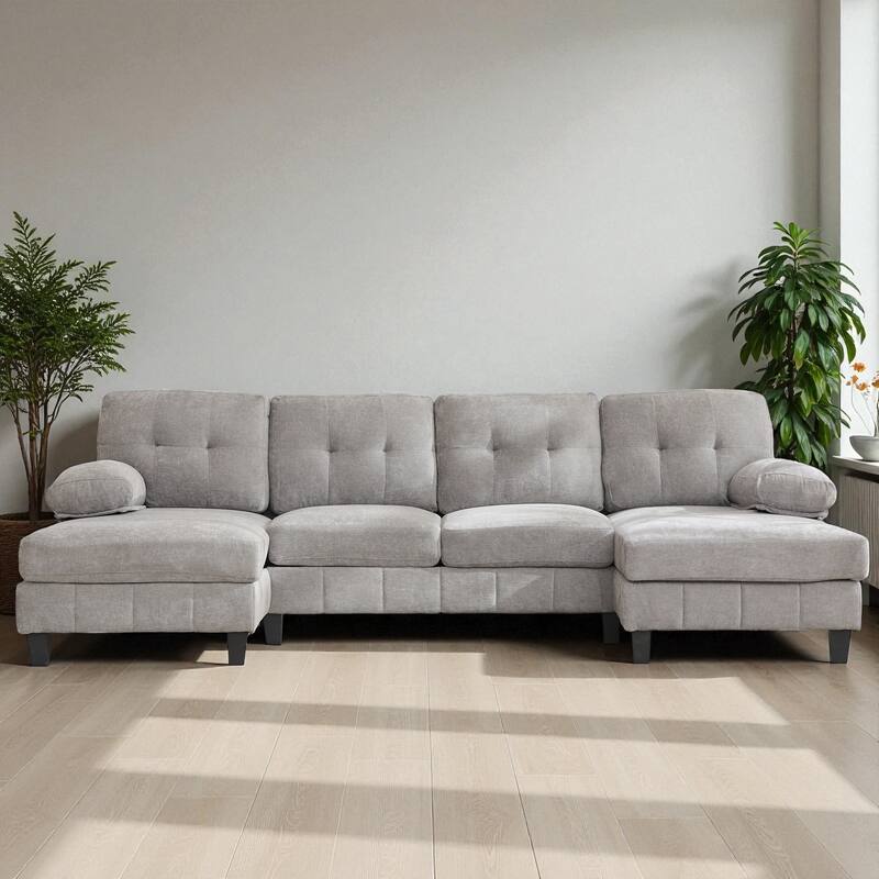 103.5" U-Shaped Sectional Sofa with Dual Chaise Lounges, Chenille Upholstery, Storage Pockets and Armrest Pillows