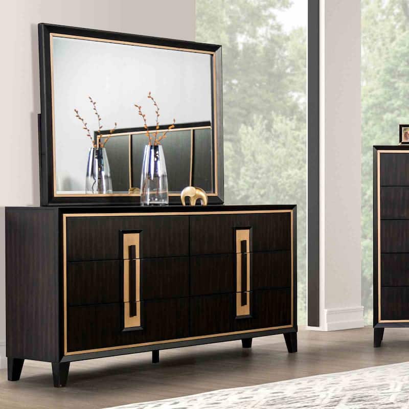 Contemporary Espresso Finish Bedroom Furniture Set with Gold Trim Accents