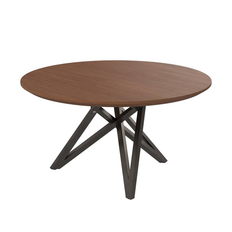HomeRoots 47" Brown and Gray Wood and Stainless Steel Cross Leg Base Round Top Dining Table - 47.30 in. x 29.50 in. x 47.30 in.