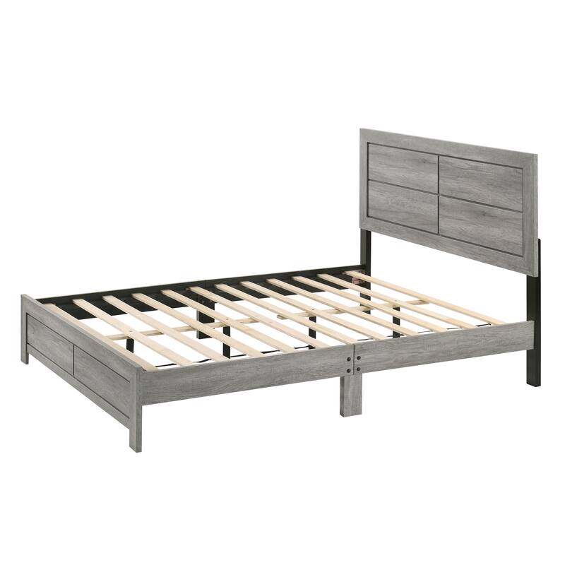 Full Size Rustic Platform Bed with Clean-lined Headboard, Wood Grain Finish, Gray