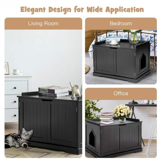 Cat Litter Box Wooden Enclosure Pet House Sidetable Washroom
