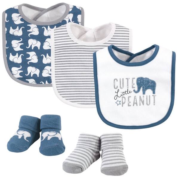 slide 1 of 1, Hudson Baby Infant Boy Cotton Bib and Sock Set 5pk, Blue Elephant, One Size - Blue Elephant - One Size One Size - Blue Elephant