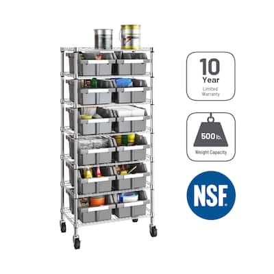 Seville Classics Commercial 7-Tier NSF 12 Bin Steel Rack Shelving Storage System, 24" W x 14.25" D x 56" H