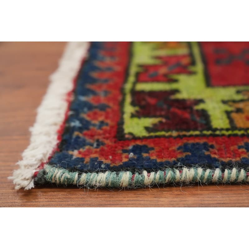 Hand Knotted Oriental 100% Wool Carpet Traditional Geometric Red Hamedan Runner Rug - 9' 9'' X 3' 1''