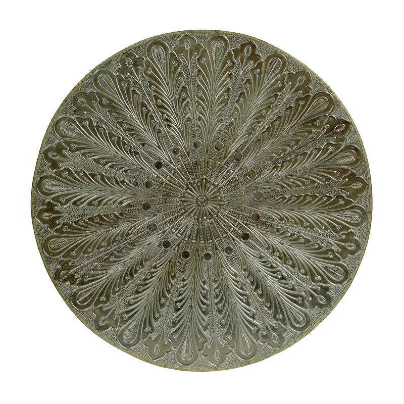 20" Boho Round Side Table with Turned Base and Iron Frames for Living Room or Bedroom