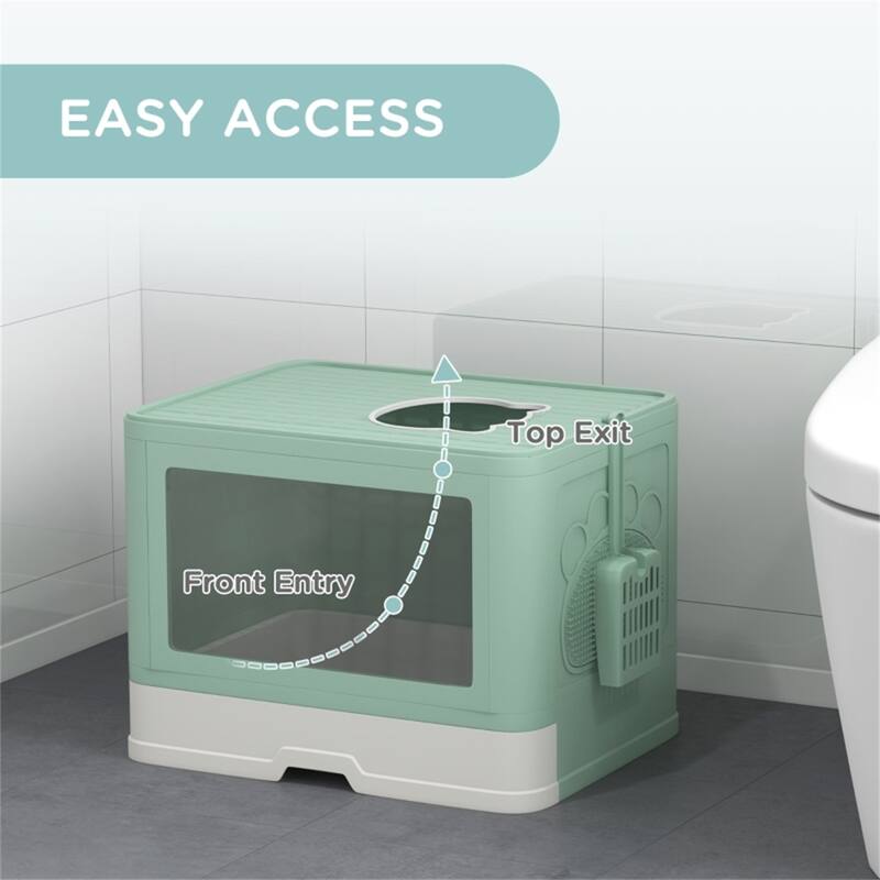 Fully Enclosed Cat Litter Box - 19" L x 15" W x 14.25" H - Green-White