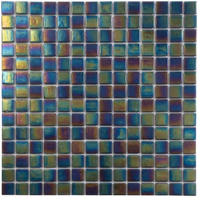 Apollo tile 12" x 12" Nacreous Glossy Black Iridescence Glass Tile (10 sq ft/case) - 10 Pack
