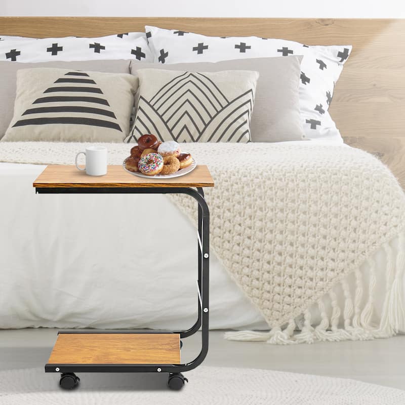 16.93" Side Desk with Wheels Roling Stand Table Small Snack Tables for Living Room, Bedroom