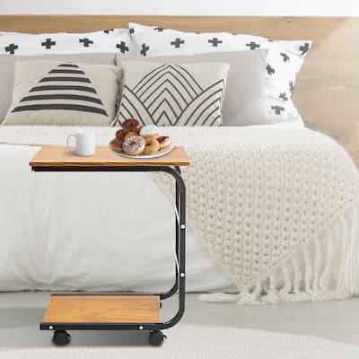 16.93" Side Desk with Wheels Roling Stand Table Small Snack Tables for Living Room, Bedroom