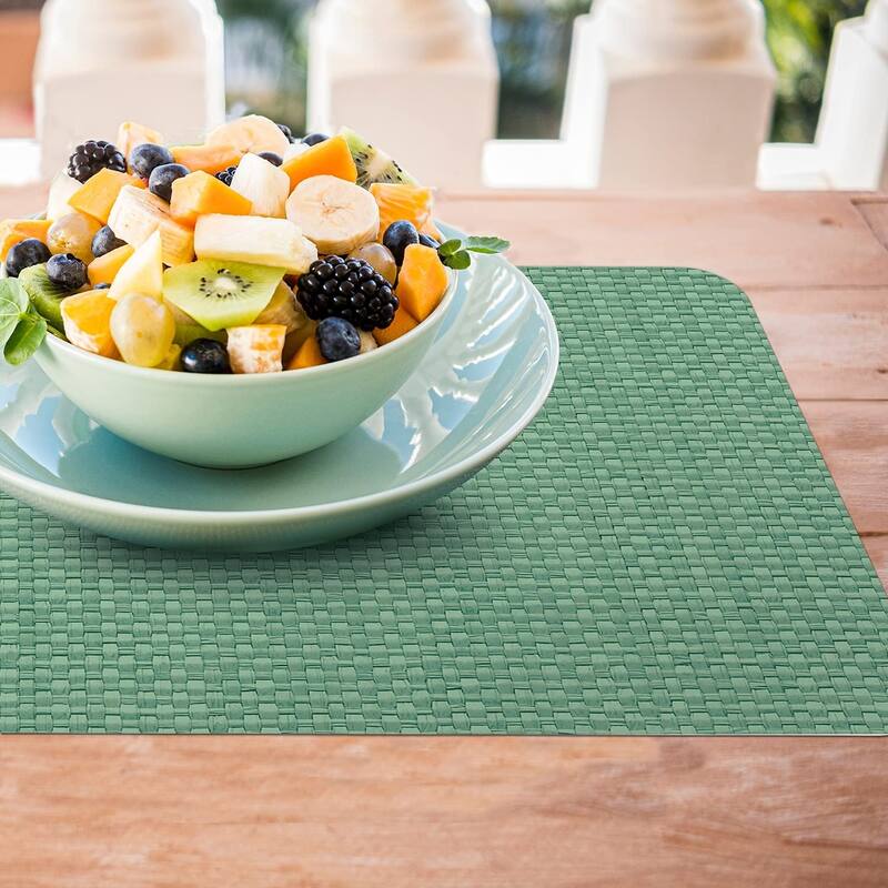 CounterArt Mint Green and Natural Basket Weave Design Reversible Easy Care Plastic Placemat Set of 4 Made in The USA