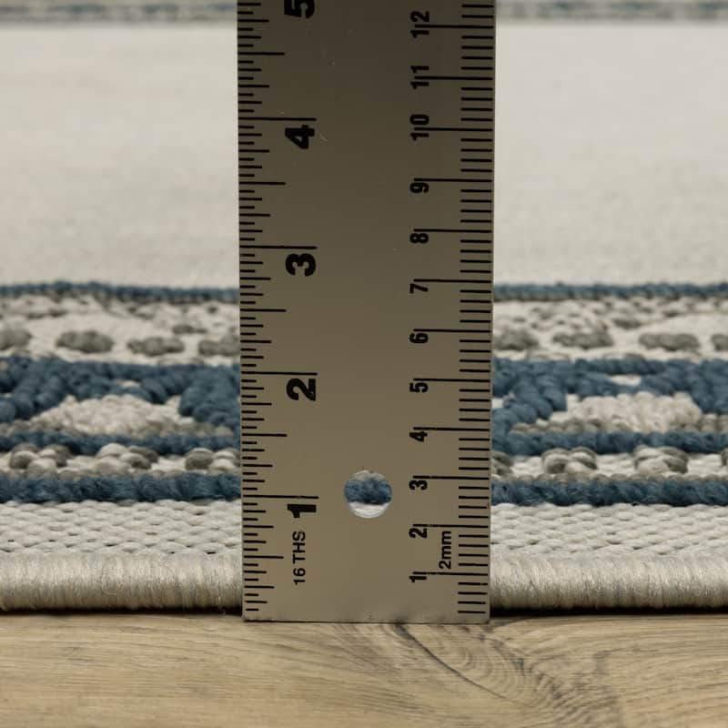 Vista Home Talcot Detailed Border Grey/ Teal Indoor-Outdoor Area Rug