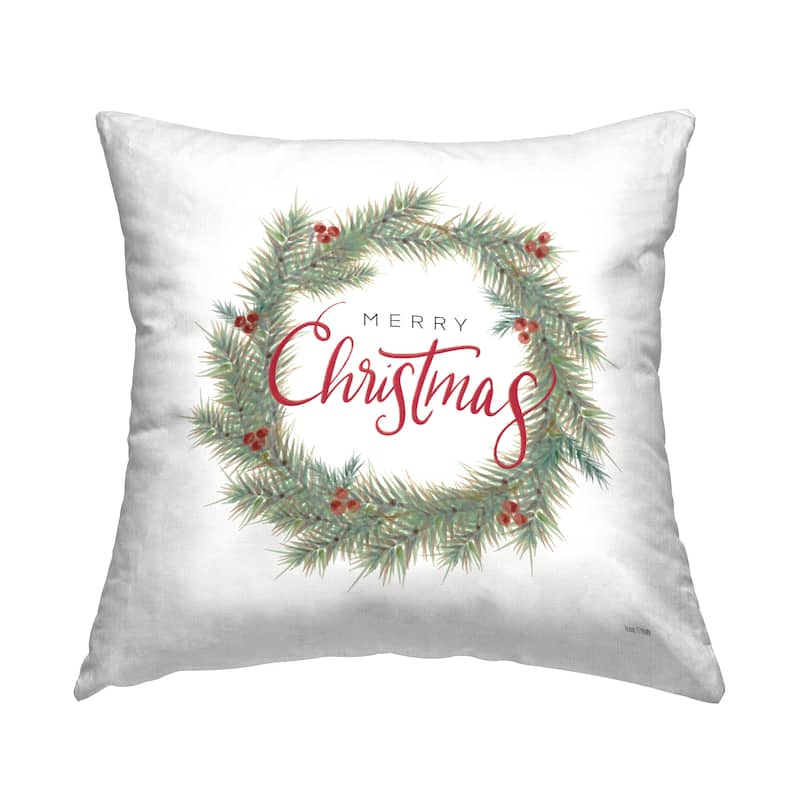Stupell Merry Christmas Holly Wreath Printed Throw Pillow Design by House Fenway