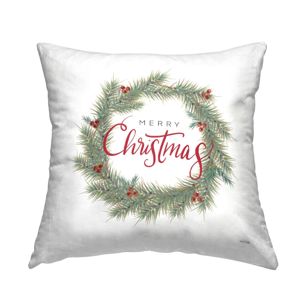 Stupell Merry Christmas Holly Wreath Printed Throw Pillow Design by House Fenway