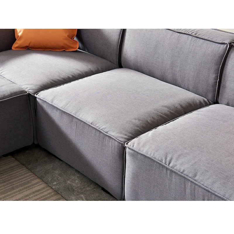 LShape 4 Seat Sectional Sofa Set Linen Padded Modular Lounge Chaise