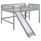 preview thumbnail 20 of 26, Full Size Low Loft Bed with Ladder and Slide,Cottage Style Wooden Bed