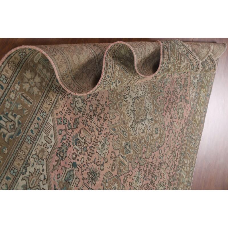Hand Knotted Oriental 100% Wool Carpet Traditional Medallion Pink Tabriz Area Rug - 9' 5'' X 6' 5''