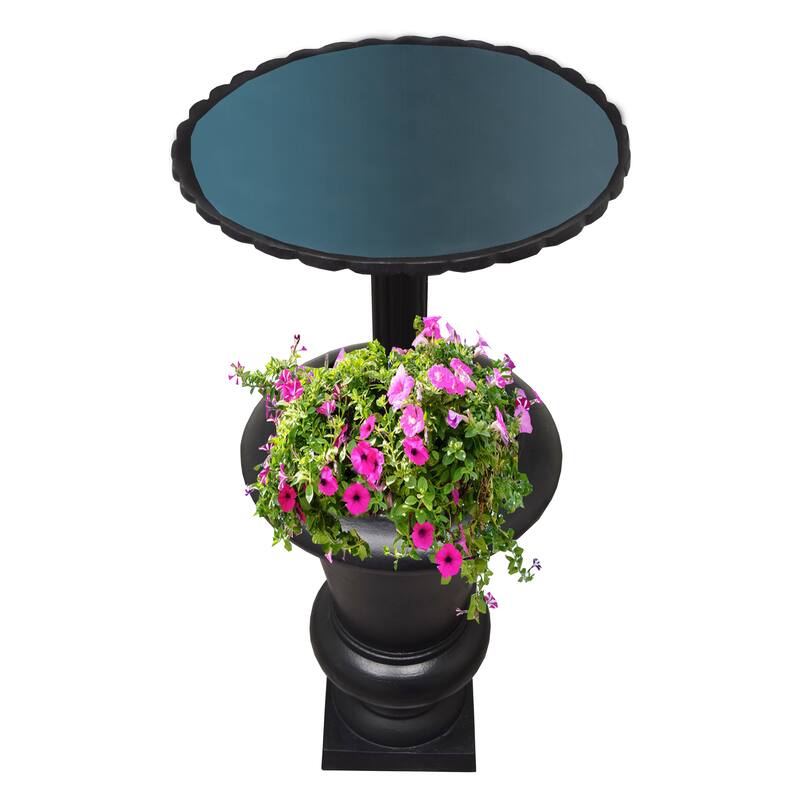 Ornate Round Cast Aluminum Metal 40-in Bird Bath and Planter Vase Combo