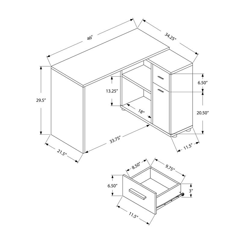 L-Shaped Computer Desk with Storage Drawers, Corner Design, Grey Laminate