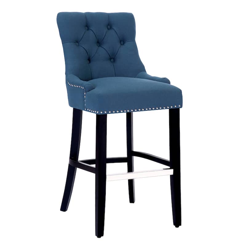 Carter 29" Linen Fabric Tufted Upholstered BarStool - N/A - Blue
